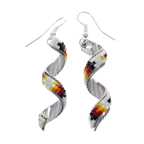 Multicolor Sterling Silver Native American Spiral Beaded Hook Dangle Earrings AX127623